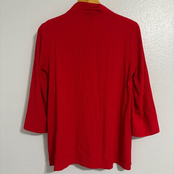 Ali Miles Red Crinkle Cardigan Jacket S 3/4 Sleeve Black Bone Look Buttons - Picture 5 of 12